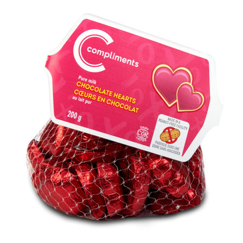COMPLIMENTS SOLID MILK CHOCOLATE HEARTS, 200g