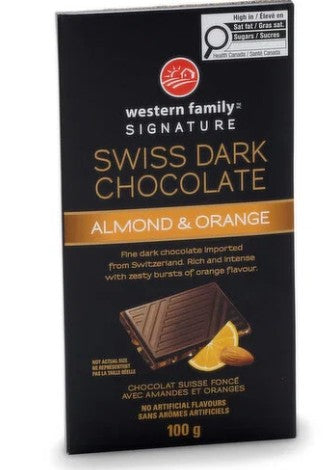 WESTERN FAMILY SWISS DARK ALMOND ORANGE BAR [100 G]