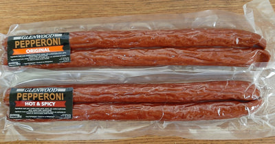 GLENWOOD MEATS PEPPERONI - Original OR Hot & Spicy, 2pk (specify choice in Notes)