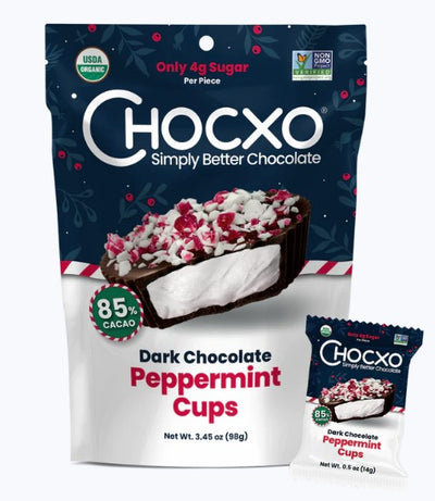 CHOCXO ORGANIC DARK CHOCOLATE Peppermint Cups, 98g
