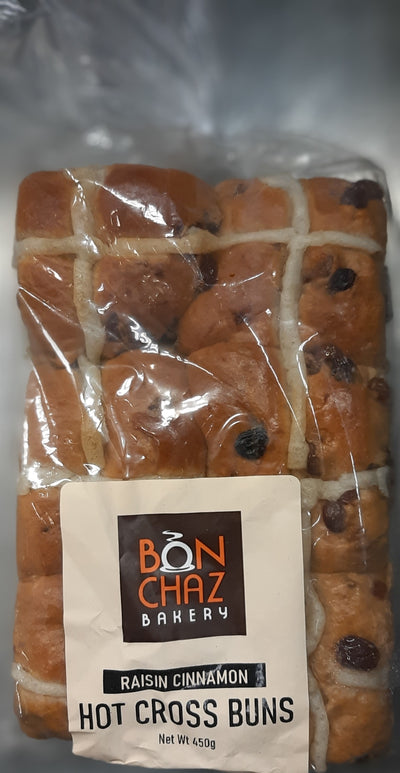 BONCHAZ RAISIN HOT CROSS BUNS, 450 g