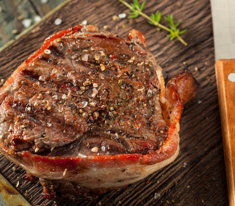 TERIYAKI STEAK WRAPPED with BACON