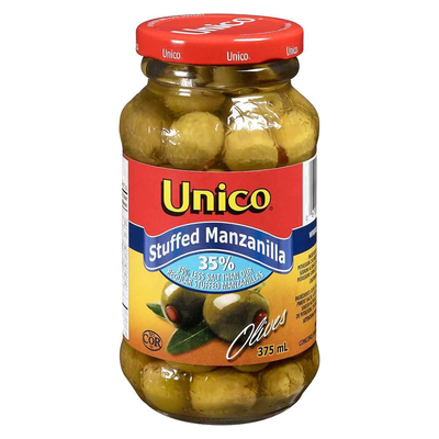 UNICO LESS SALT MANZ OLIVES [375 ML]
