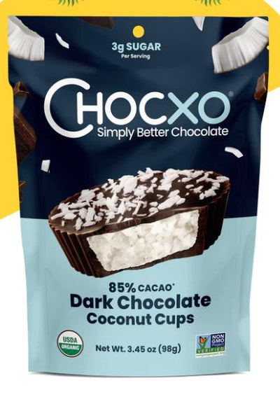 CHOCXO Organic Dark Chocolate (85%) Coconut Cups, 98g