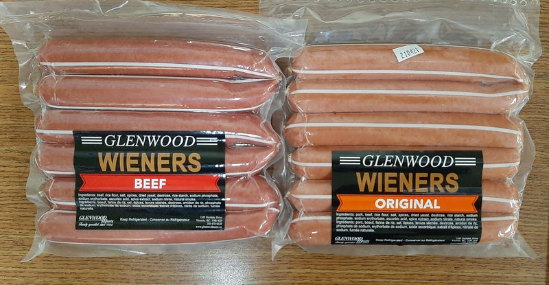 GLENWOOD WEINERS Original OR All Beef, 6pk (specify choice in Notes)