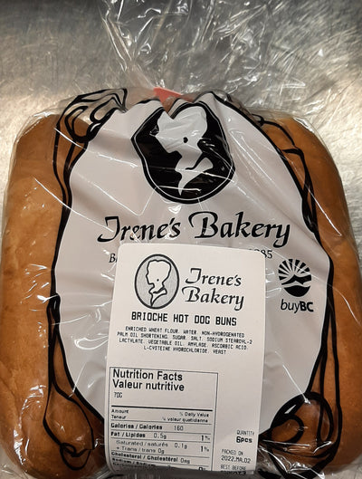 IRENE'S HOTDOG BUNS Brioche, 6 pkg