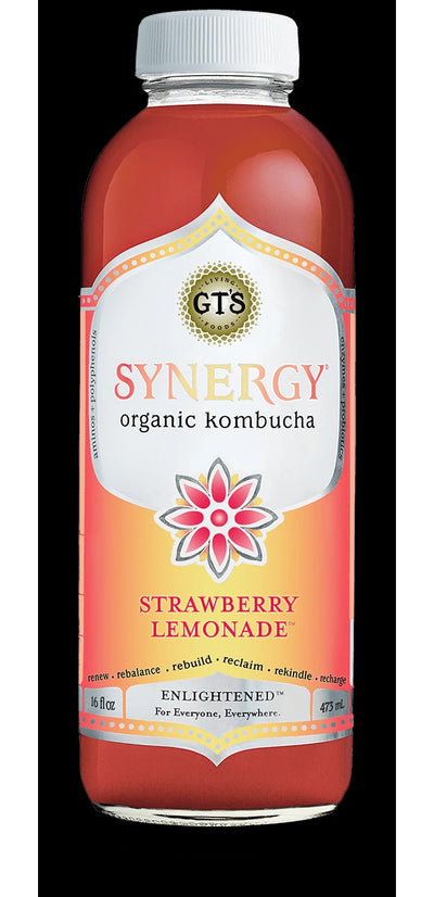GT'S SYNERGY ORGANIC KOMBUCHA STRAWBERRY LEMONADE, 480 ML