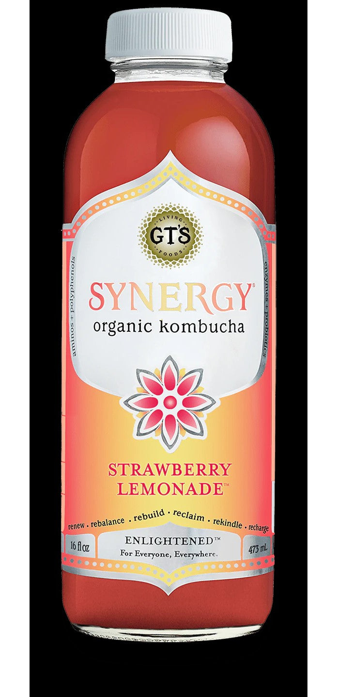 GT'S SYNERGY ORGANIC KOMBUCHA STRAWBERRY LEMONADE, 480 ML